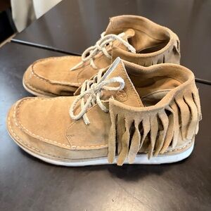 Ariat Leather Western Moccasin style Suede Fringe Lace-Up Boots
